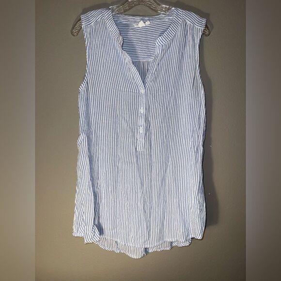 beachlunchlounge Blue and White Striped Blouse 100% rayon Large #724 - Picture 1 of 5